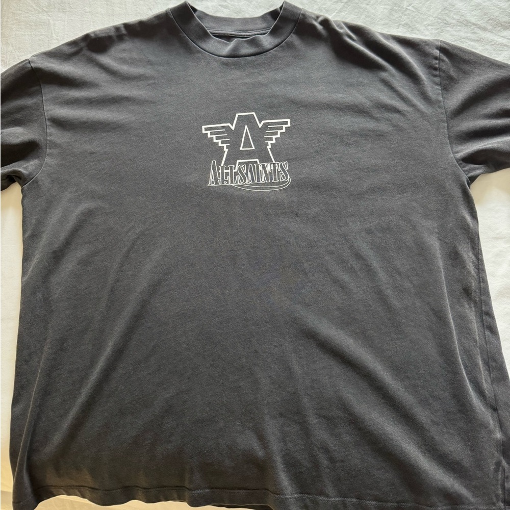 AllSaints Black Graphic Logo Short Sleeve Tee